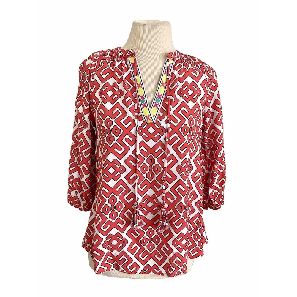 Crown & Ivy Shirt Size S Coral Peasant 3/4 Sleeve Tunic‎ Cottage Core Coastal